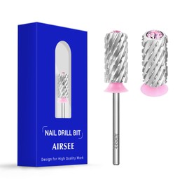 AIRSEE Tungsten Carbide Acrylic Nail Drill Bit Efile Electric File Machine Head Tip for Manicure Polishing Art Remove Gel 3/32" 2 Way Beginner Safety Pink Crystal Top Barrel 3X Coarse-3XC