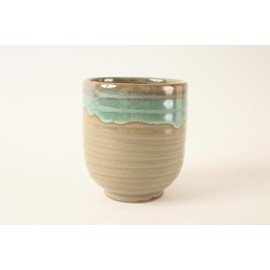 Mino ware Japanese Pottery Yunomi Chawan Chubby Tea Cup 10.5oz made in Japan (Japan Import) MMY005 (Moss Green)