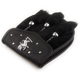 FULL DRESS KILT SPORRAN BLACK FUR LION BADGE ON THE FLAP, 3 TASSELS STRZ-022