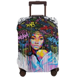 NELife Travel Suitcase Protector African American Girl Elastic Protective Washable Luggage Cover With Concealed Zipper Suitable For 18-32 Inch -M(A little large)