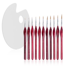 Roucerlin 11 Pieces Miniature Paint Brushes Set, Mini Small Paint Brush with Oval Palette, Fine Detailing Brush Set for Oil Watercolor Acrylic Painting Art Model Craft Supplies (Red)