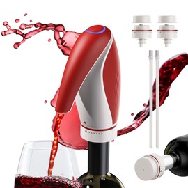Cosyall Electric Wine Decanter, One Touch Wine Decanter Pourer for Red and White with 2 Wine Bottle Stoppers and Silica Gel Tubes, Wine Aerator with USB Rechargeable, Red