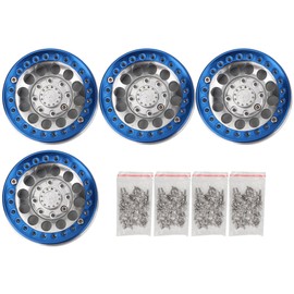 4Pcs 1.9in Aluminium Beadlock Wheel Rims Hubs for SCX10 1/10 RC Crawler Car (Silver Blue)