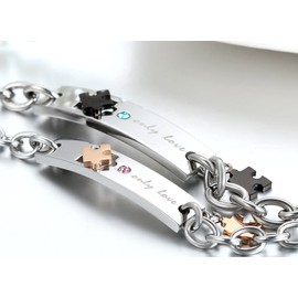 'JewelryWe Stainless Steel Jewellery Men's Women's Bracelet Friendship Bracelet Valentine's day gifts Love Puzzle Design with Zirconia Diamonds – Only Love & Stainless Steel, Gold/Black/Silver, Men's Bracelet