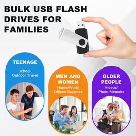 8GB Flash Drive USB Memory Stick 10 Pack, Bulk Thumb Drives Swivel Jump Drives USB Storage Flash Drive with Lanyards, Portable Photo Stick Zip Pendrive Memoria USB2.0 Sticks for Data Storage Backup