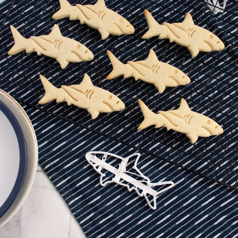 BAKERLOGY Set of 3 Shark Attack Theme Cookie Cutters (Designs: