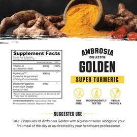 Ambrosia Golden Super Turmeric | Bioavailable Curcumin | Support Healthy Gut & Brain Health | Joint Support | 765mg of Active Curcuminoids | 60 Veggie Capsules (30 Day Supply)