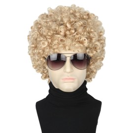 Topcosplay 70s 80s Blond Afro Wig for Men or Women Rock Disco Wigs Hippie Wig Short Afro Curly Hair Wig