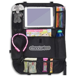 CheekyBoo CheekyBoo - Child's Large Car Backseat Organiser with 10.1" Touch Screen iPad/Tablet Holder for Kids and Toddlers. Black Car Storage and Seat Protector. Fits All Cars
