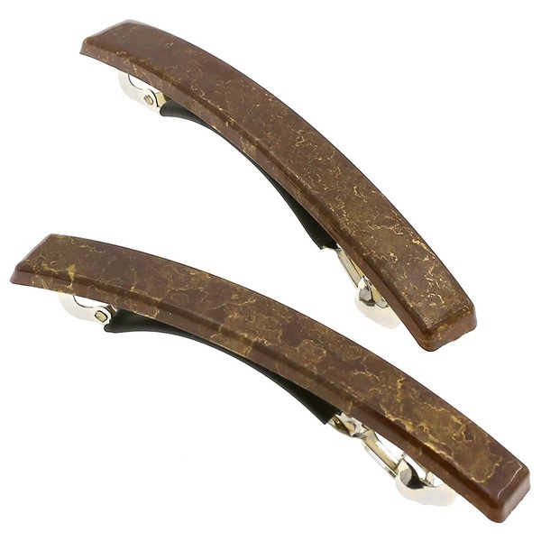 Camila Paris CP3075 French Hair Barrette Clip for Girls, Set of 2 Brown Rubberized Metal Clasp Strong Hold Grip Hair Clips for Women, No Slip Durable Styling Girls Hair Accessories, Made in France