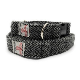 Harris Tweed Dog Collar And Lead Set Grey Herringbone (Large)