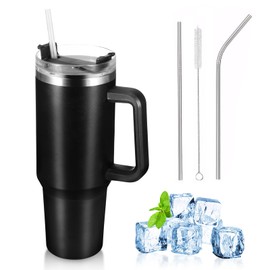 Tumblers Cup with Straw - 1 Pcs Black 40oz Tumbler with Straw and Lid Stainless Steel Vacuum Insulated Cup for Hot Iced Coffee,Car Thermos Cup