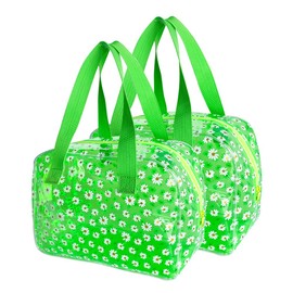 TSA Approved Toiletry Cosmetic Bags Daisy Printed PVC osmetic Bag with Handle ，PVC Makeup Bags with Zipper for women B097-7582 (2pcs green)