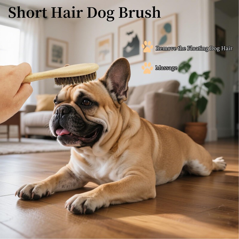 Soft Boar Bristle Dog Brush for Short Haired, Gentle Deshedding