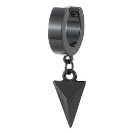 Black Dangling Triangle Pyramid Huggie Hinged Earrings for Men Women, Stainless Steel, 2pcs