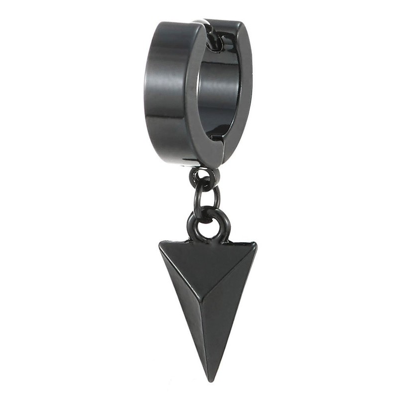 Black Dangling Triangle Pyramid Huggie Hinged Earrings for Men Women,