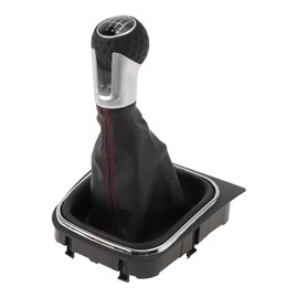 HOPESPANNER 6 Speed Manual Gear Shifter Knob with Cover for VW Golf 5 MK5 GTI GTD R32 2004-2009 Plastic Faux Leather Gearbox Stick Shifter Lever Knob Black Red