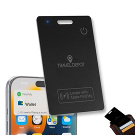 TRAVEL DEPOT Wallet Tracker Card w/Wireless Charging, Rechargeable Thin Wallet Finder, Works w/Apple Find My (iOS Only), Item Finder for Luggage Tags, GPS Bluetooth Tracking Device, 80-100dB Alert