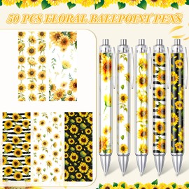 Thenshop 50 Pcs Sunflower Pens Bulk Sunflower Theme Gel Ink Ballpoint Pens Flowers Party Favors Appreciation Gifts for Mom Nurse Employee Office Summer Holiday