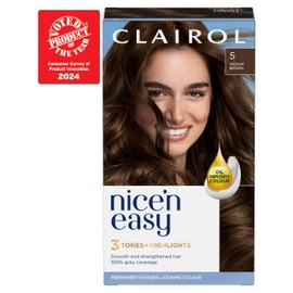 Clairol Nice'n Easy Crème, Natural Looking Oil Infused Permanent Hair Dye, 5 Medium Brown