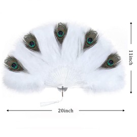 Yurosiay Feather Hand Fan Women's Vintage Foldable Handheld Hand Fan Peacock Feather Fan with Tassel Handmade Feather Folding Fan Dance for Wedding Party Carnival Home Decoration Green