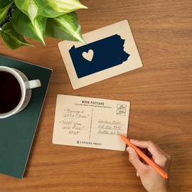 Pennsylvania, State Outline and Heart (4x6 Birch Wood Postcards, 2-Pack Stationary, Rustic Home Wall Decor)
