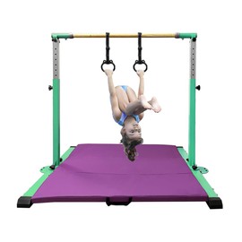 GBVUGY Gymnastics Kip Bar with Mat for Home Indoor Training,Horizontal Bar for Kids Girls Junior,Adjustable Arms from 3' - 5' Gym Equipment,1-4 Levels,300lbs Weight Capacity