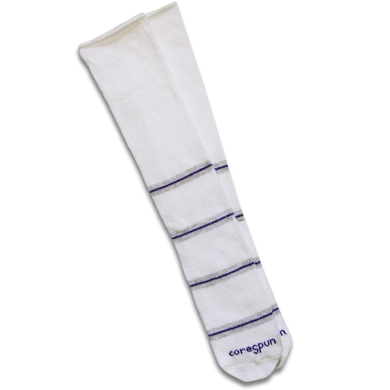 Core-Spun Patterned Child AFO Socks by SmartKnit®-Thin Line - White/Grey/Purple