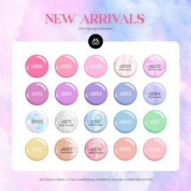 Beetles - Juego de 24 esmaltes de uñas de gel, 24 unidades, 20 colores, pastel macarrón, kit de esmalte de gel de primavera, gel de uñas brillante con