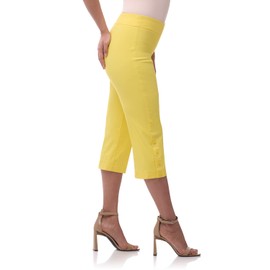 Rekucci Women’s Extra Comfort Pull-On Capri Pants – Straight Leg with Button Hem – Stretch Fabric for All-Day Wear (4, Buttercup)