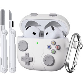 【with 3D Decompression Button】 for Airpods 4 Case, Silicone Funny Airpod 4th Generation Case for Men, Classic Game Airpods 4 Case 2024 with Cleaning Kit Keychain - White