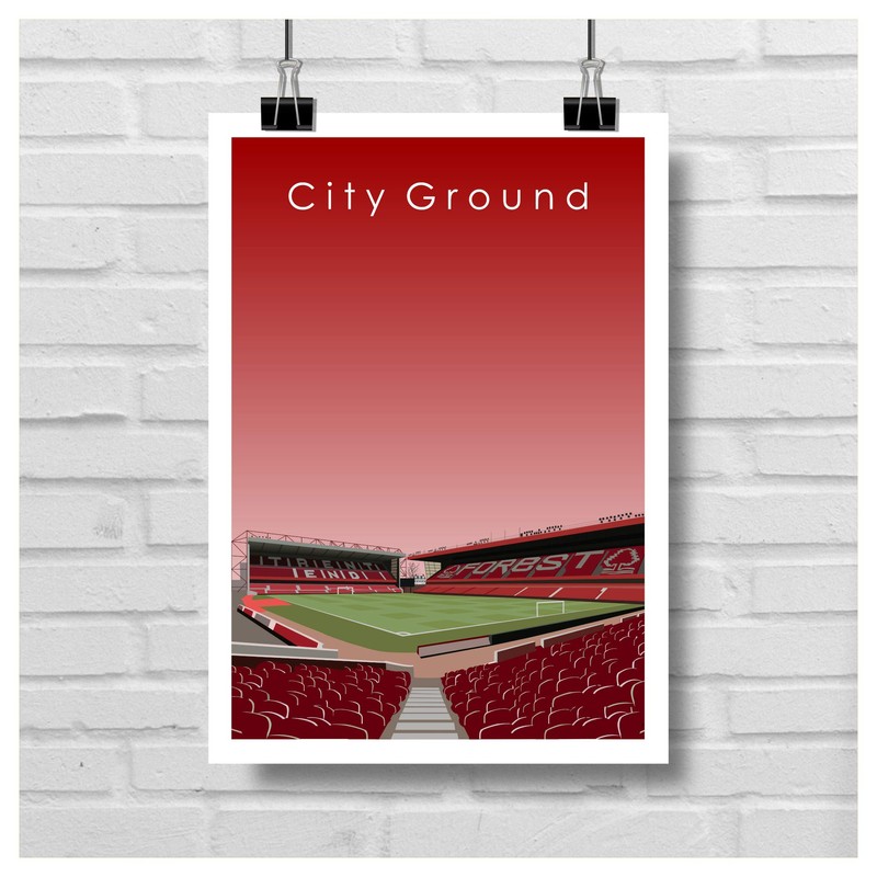 GroundDesigns NOTTINGHAM FOREST Football Gift CITY GROUND Stadium Art Unframed