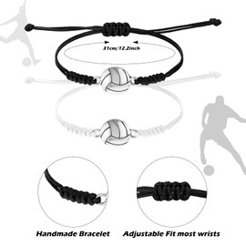 Mabor 2Pcs Volleyball Bracelet Adjustable Bracelets with Volleyball Charm Ideal Volleyball Gifts Souvenir for Volleyball Players Unisex Friendship Cheer Bracelet for Fans Stocking Stuffer