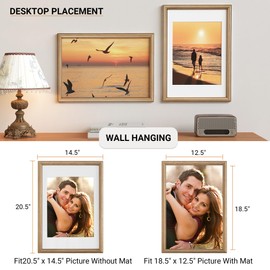 Heimlove 13x19 Picture Frame,13 x 19 Solid White Oak Photo Frame Matted to 11x14 with Tempered Glass,13"x19" Handcrafted wood Poster Frame,Vertical or Horizontal Wall Hanging Display,1 Pack