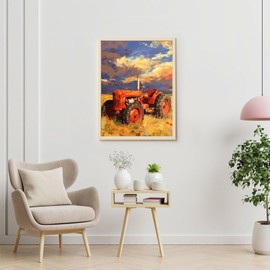 KAYEIUU Red Tractor Diamond Art Painting Kits for Adult, Vehicle 5D Diamond Art for Adults, Round Drill Painting by Diamonds Art and Crafts for Home Wall Decor Gift 12x16 inch