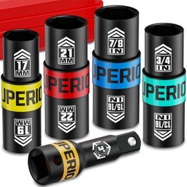 Aiourx 1/2" Drive Lug Nut Impact Socket Set, 5 Pcs Impact Sockets, Flip Socket Set, Thin Wall Nut Sockets with 3" Extension Bar, Remove Bloated Warped, Damaged Lug Nuts