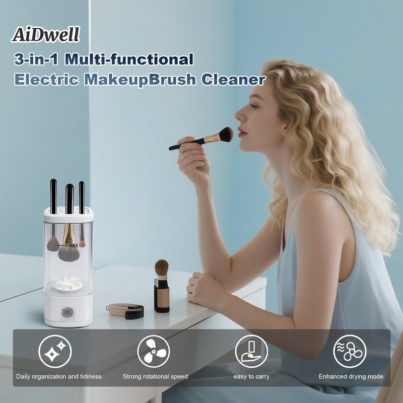 AiDwell 3 IN 1 Electric Makeup Brush Cleaner Machine With