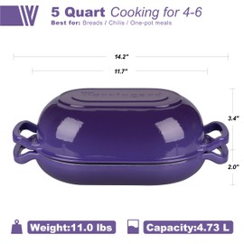 VORRINGARD VORRINGARD Enameled Cast Iron Sourdough Bread Oven, Dutch Oven, Loaf Cast Iron Bread Pan for Homemade Bread Baking Pan with Lid, 5QT, Purple