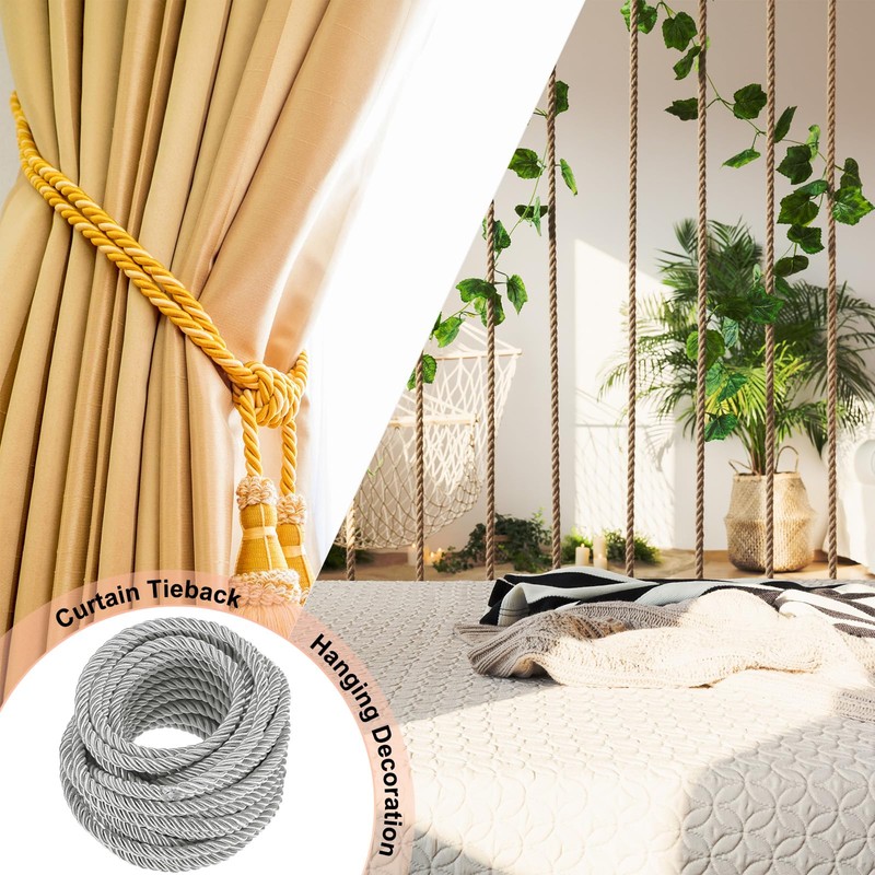 M METERXITY 11 Yards Twisted Rope Trim, 8mm/0.31 in Silver