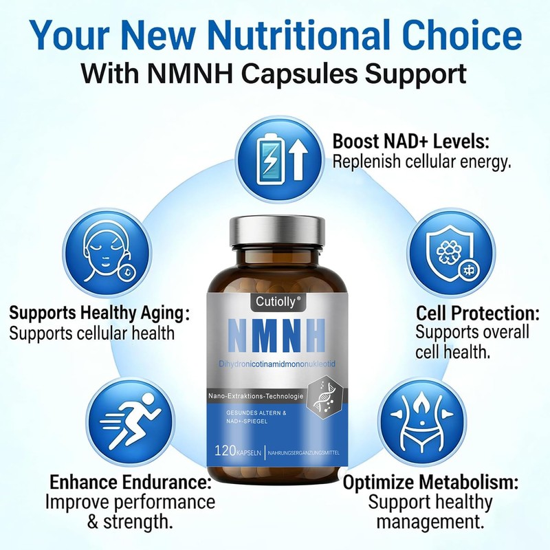 NMNH Capsules, NMNH Capsules High Dose, NAD+ Supplement, 120 Vegan,