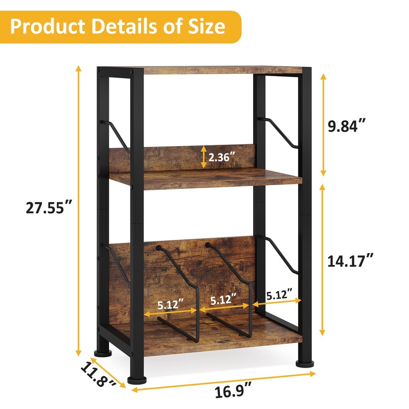 Hosfais 3 Tier Record Player Stand, Retro Vinyl Storage End