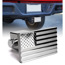 Xprite Aluminum 2" Trailer Tow Hitch Cover, Heavy Duty U.S. Flag Metal Emblem Guard, Trailer Hitch Accessories for Pickup Trucks, Cars, SUVs - Silver