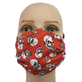 Reversible Family Stretchy Washable 2 Ply Comfy Ear Loop Multi Purpose Face Mouth Cover One Size (Reversible) Red Skull/Multi Zebra