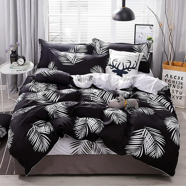 Michorinee Bed Linen 140 x 200 cm Black White Palm