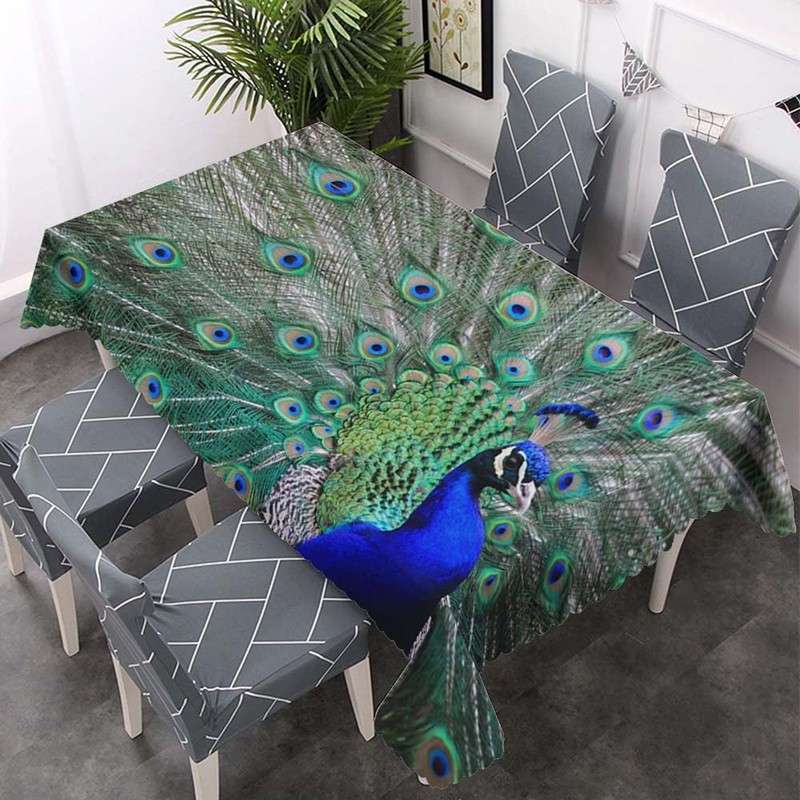 Walmsco Tablecloth Blue Green Peacock Feathers Decor For Dining Room