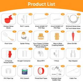 18 Pack Automatic Chicken Water Cups, Complete Set Pipeline Automatic Chicken Waterer System Poultry Waterer for Chick Duck Quail