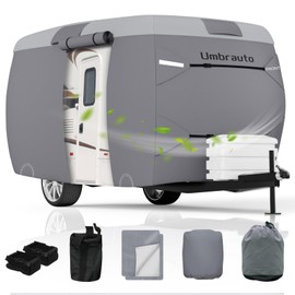 Umbrauto Fiberglass Travel Trailer Cover Fits 11'-13' Trailers, 2023 Upgraded 7 Layers Top Camper RV Cover with Windproof Strap,Adhesive Repair Patches