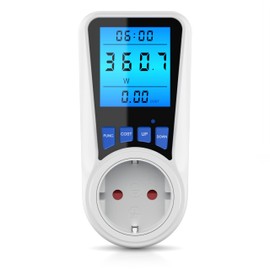 CSL Energy Cost Meter Power Cost Meter Power Consumption Meter - Backlit Display - Max 3680 Watt - 4 Buttons - Power Meter for Socket