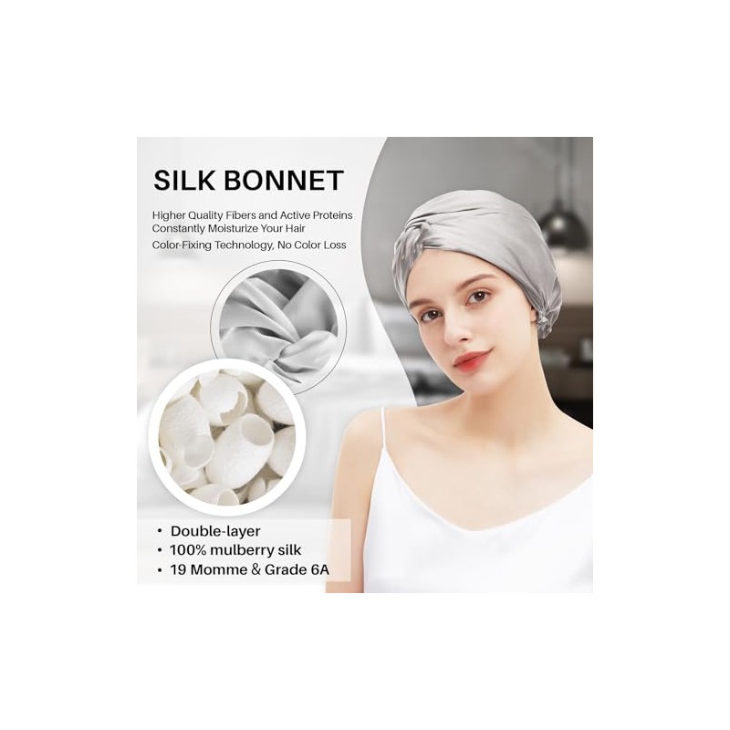 Gorro Dormir 100 Seda Morera Mujeres Hombres Cabello Rizado Fino