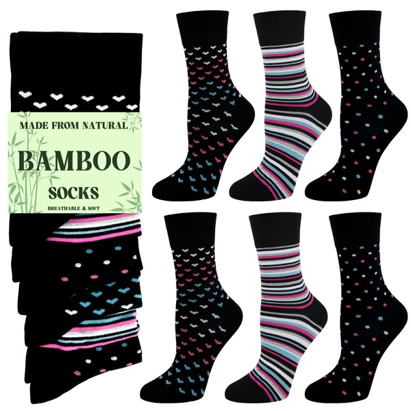 Chalier Cozy 6 Pairs Women's Bamboo Socks Non Binding Top,